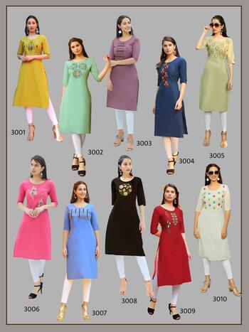 Pk Fashion Rainbow Vol 3 Straight  Designer Cotton Embroidery Kurti Collection ( 21 Pcs Catalog )