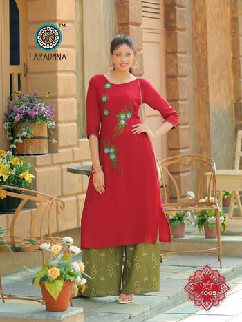 Aradhna Fashion Girl Vol -4 Rayon Embroidery Kurti With Plazzo In Wholesale ( 7 Pcs Catalog )