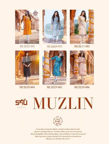 S 4 U Muzlin Premium Muslin Silk Office Wear Kurti Collection ( 6 Pcs Catalog )