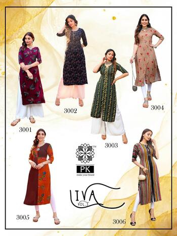 Pk Liva Vol 3 Low Range Causal Wear Rayon Printed Kurti  Collection ( 13 Pcs Catalog )