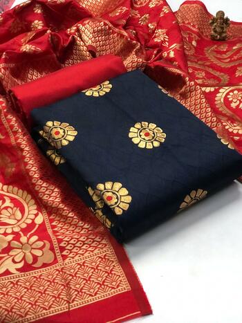 Buy Online Blue Color Banarasi Silk Dupatta Dress Materials Low Price In India