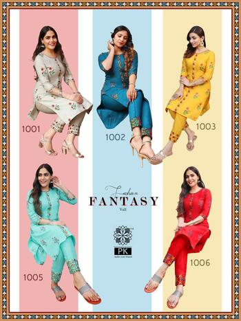 Pk Fashion Fantasy Vol- 1 Low Range Kurti With Pant Collection ( 5 Pcs Catalog )