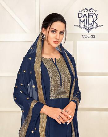 Angroop Dairymilk Vol -32 Silk Based Designer Chudidar Dress Material In Wholesale ( 16 pcs catalog )