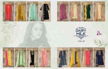 Angroop Dairymilk Vol -32 Silk Based Designer Chudidar Dress Material In Wholesale ( 16 pcs catalog )
