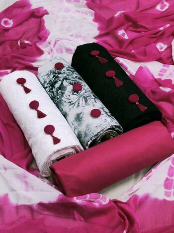 Buy Online Pink Color Ethnic Wear Three Top Dress Materials