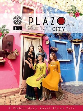 Pk Plazo City Vol-3 Ready-made Embroidery Kurti With Plazo Pair Collection ( 12 Pcs Catalog )